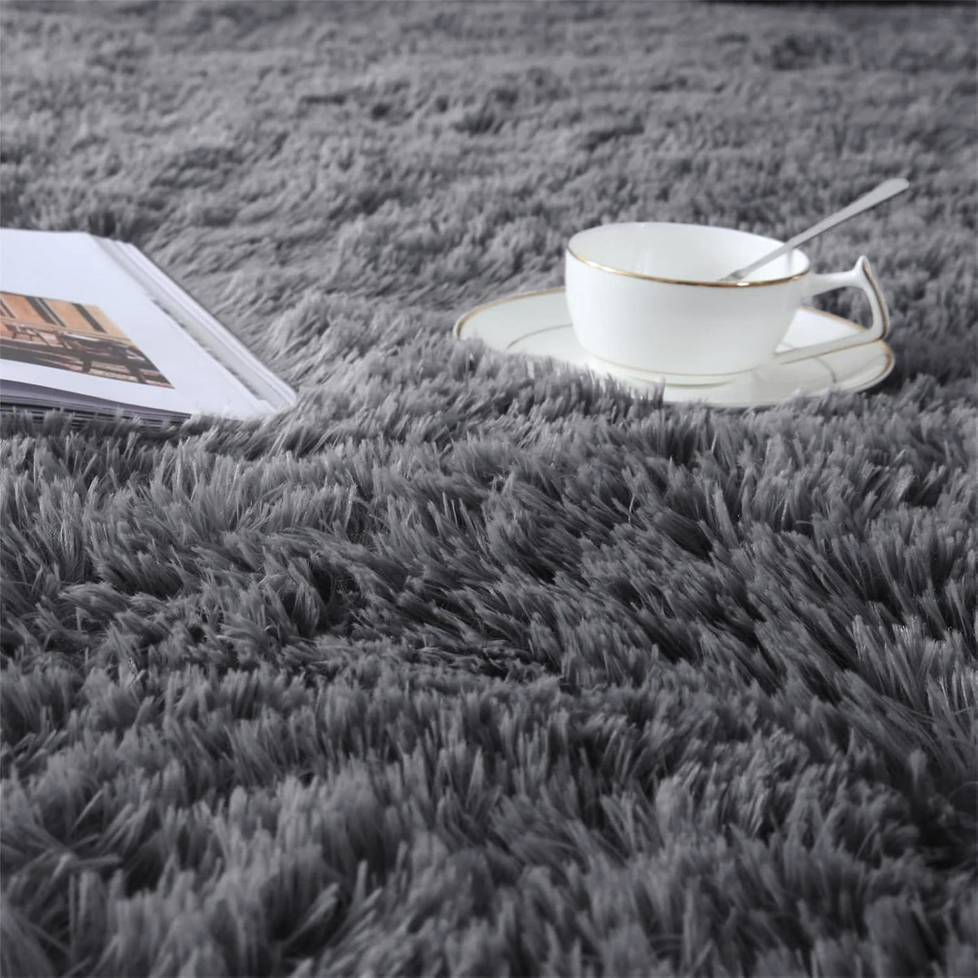 Large Grey Shaggy Rug Faux Fur Soft Fluffy