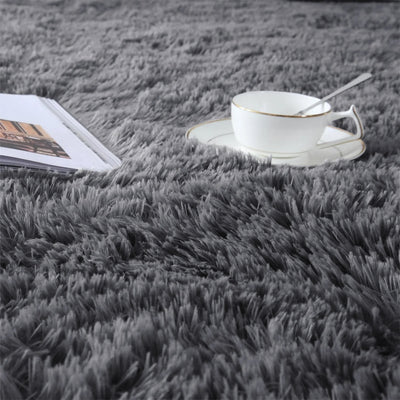 Large Grey Shaggy Rug Faux Fur Soft Fluffy