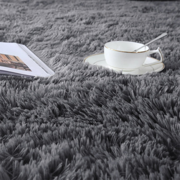 Large Grey Shaggy Rug Faux Fur Soft Fluffy