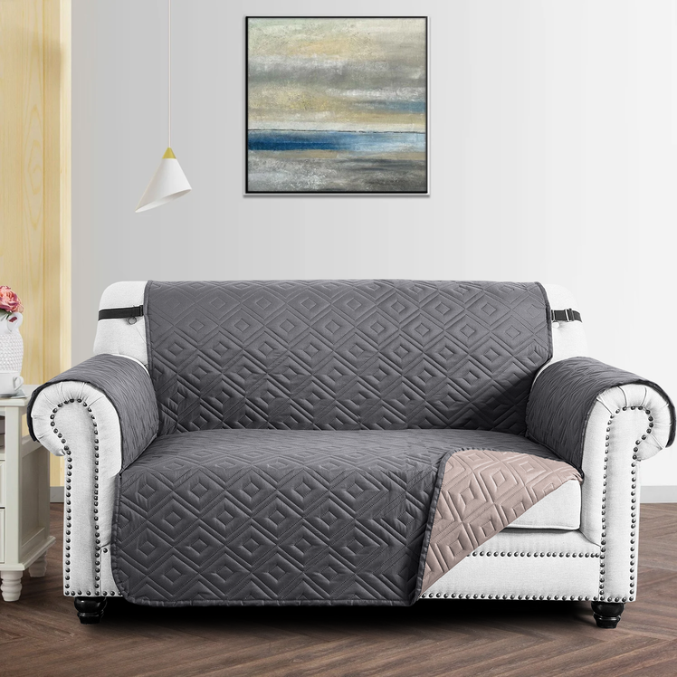 grey and beige sofa cover