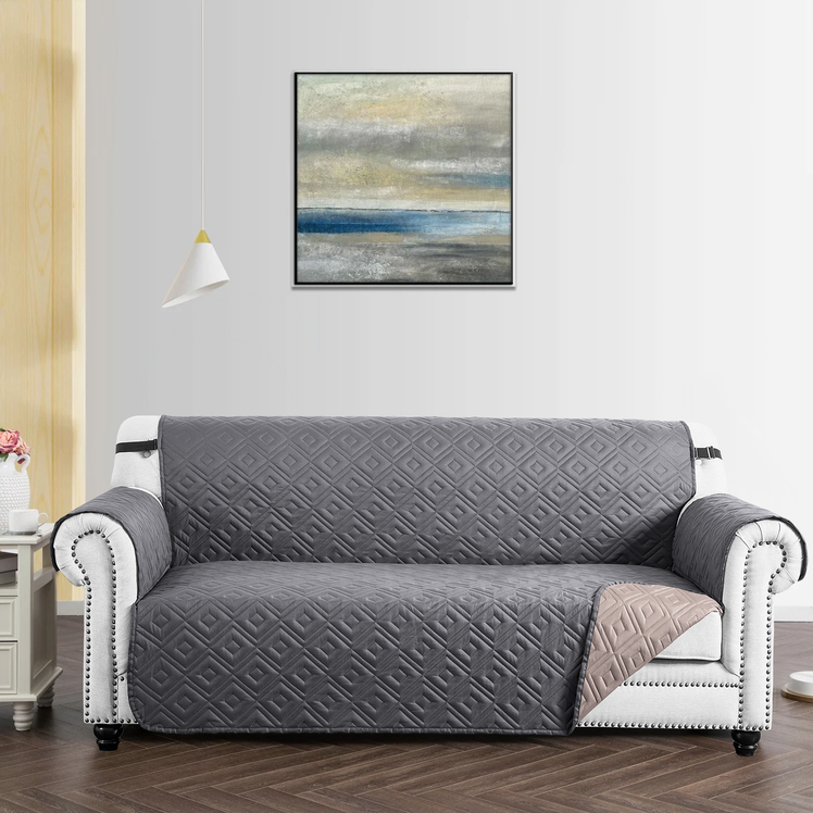 grey and beige colour sofa cover
