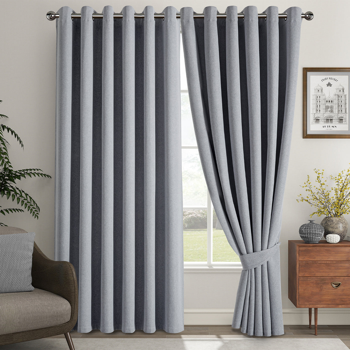 Blackout Linen Curtains, Eyelet Design - Thick & Heavy