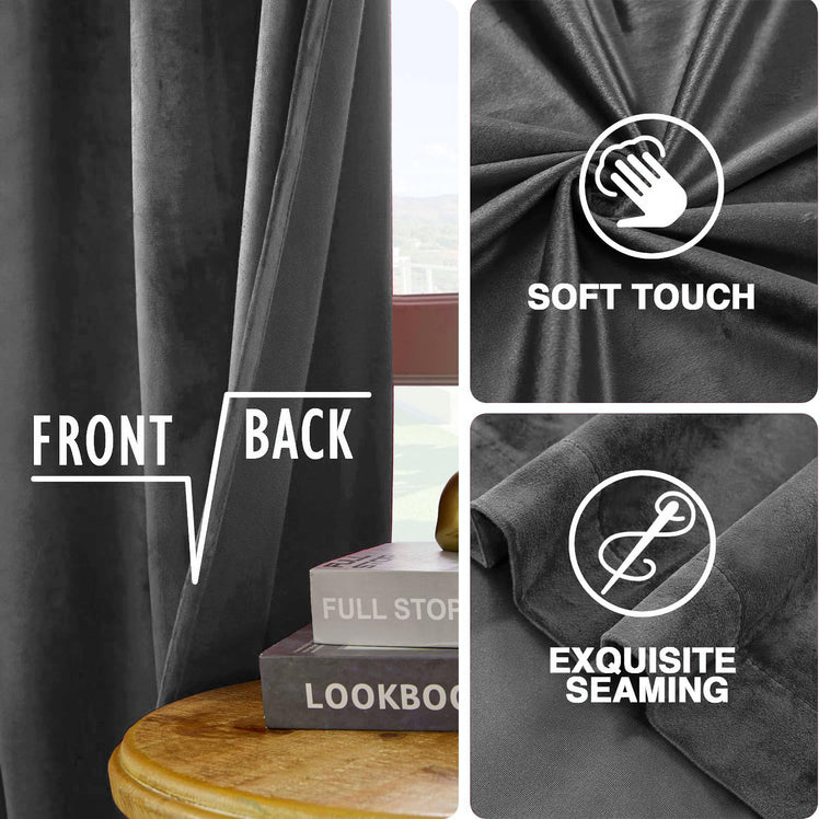 Grey Velvet Eyelet Curtains