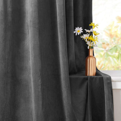 Grey Velvet Eyelet Curtains