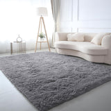 Large Grey Shaggy Rug Faux Fur Soft Fluffy