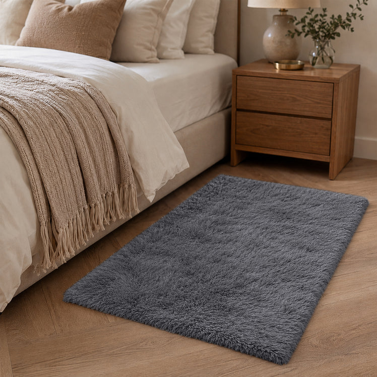Large Grey Shaggy Rug Faux Fur Soft Fluffy