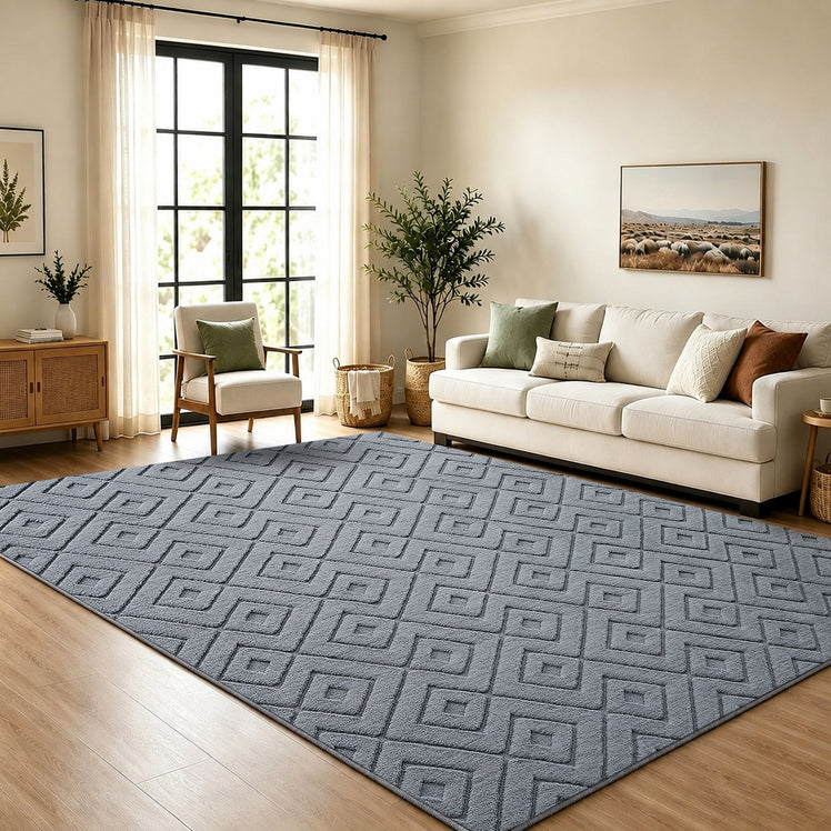 Modern Geometric Tufted Non-Slip High-Low Pattern Rugs