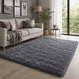Large Grey Shaggy Rug Faux Fur Soft Fluffy