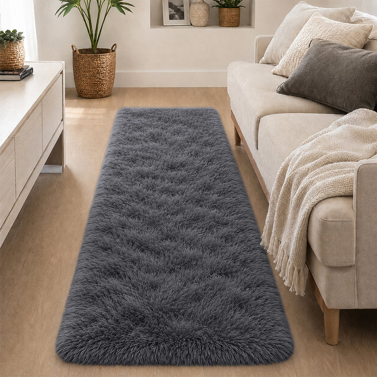 Large Grey Shaggy Rug Faux Fur Soft Fluffy