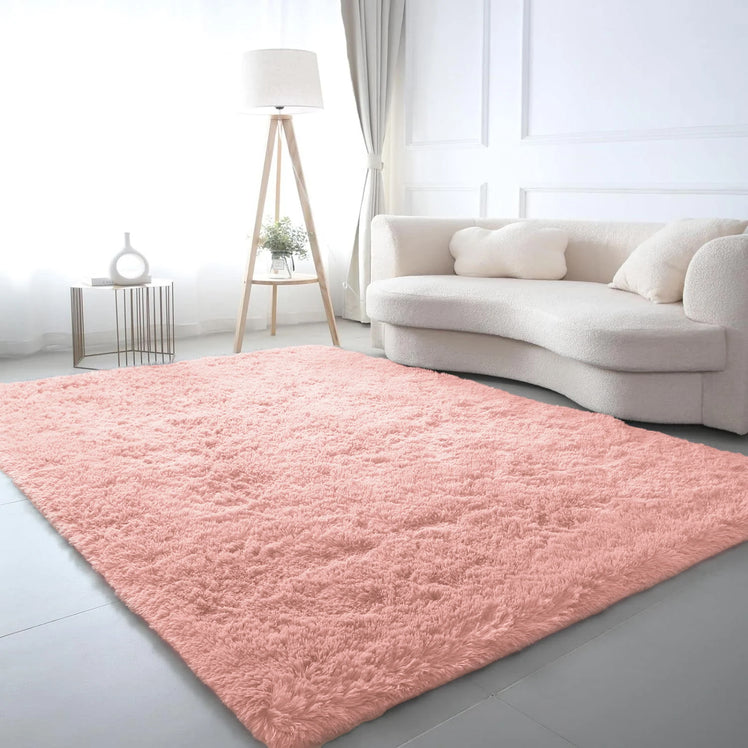 Pink Shaggy Rug Faux Fur Anti Slip Soft Fluffy