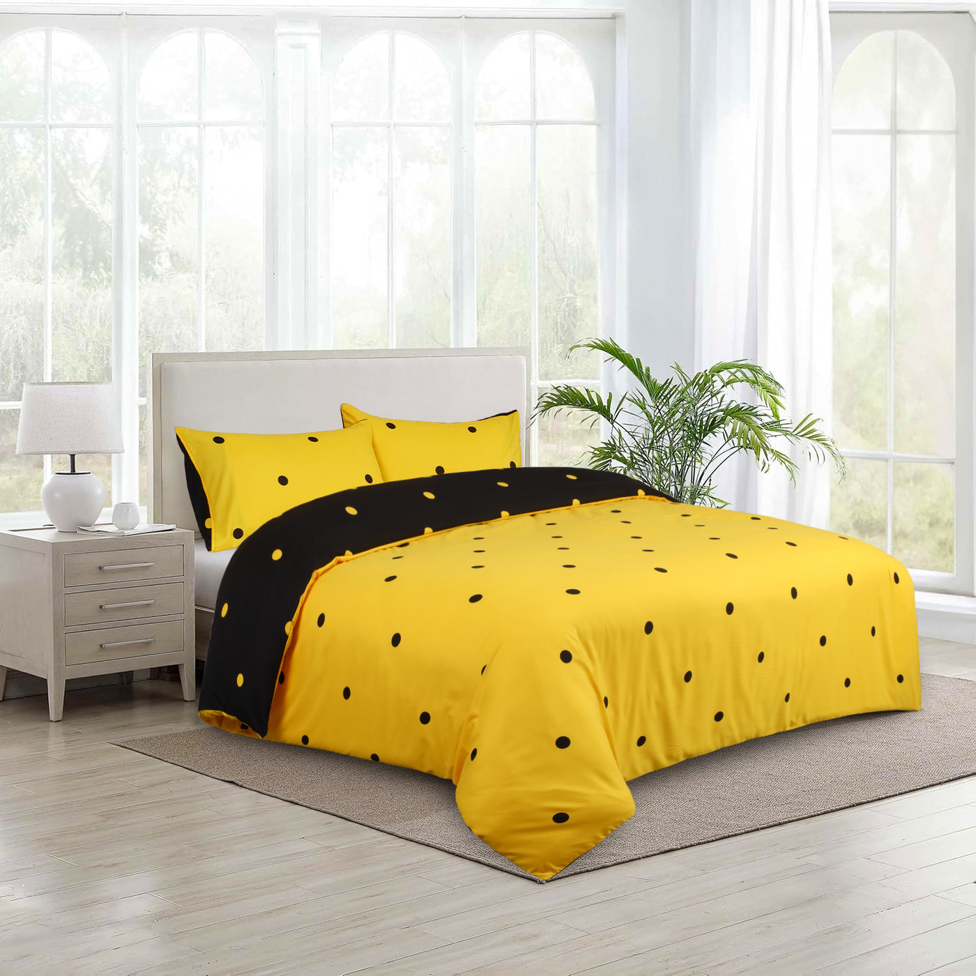 Doted Printed Reversible Duvet Cover Set Ochre/Black
