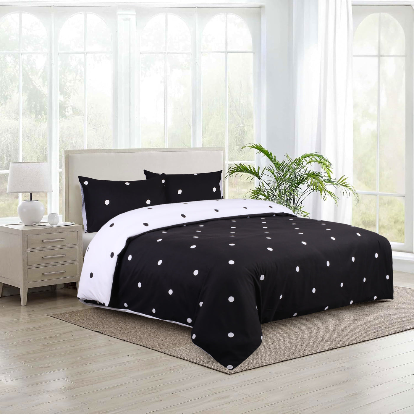 Doted Printed Reversible Duvet Cover Set Black/White