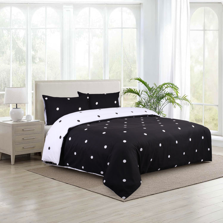 Doted Printed Reversible Duvet Cover Set Black/White