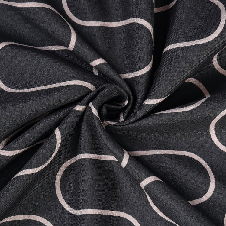 Waves Printed Duvet Cover Set Grey & Black