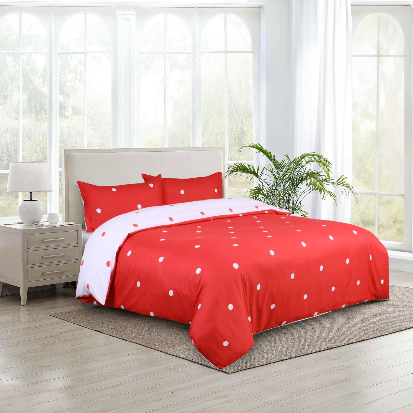 Doted Printed Reversible Duvet Cover Set Red/White