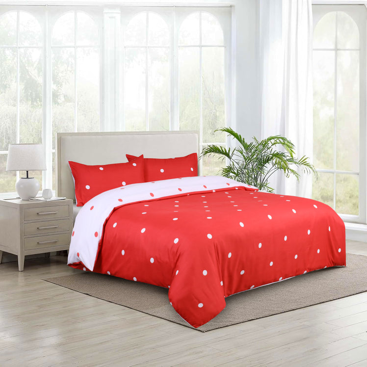 Doted Printed Reversible Duvet Cover Set Red/White