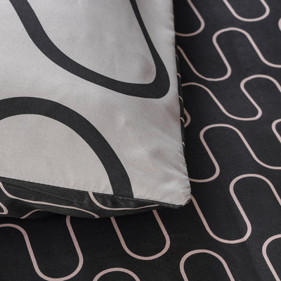 Waves Printed Duvet Cover Set Grey & Black