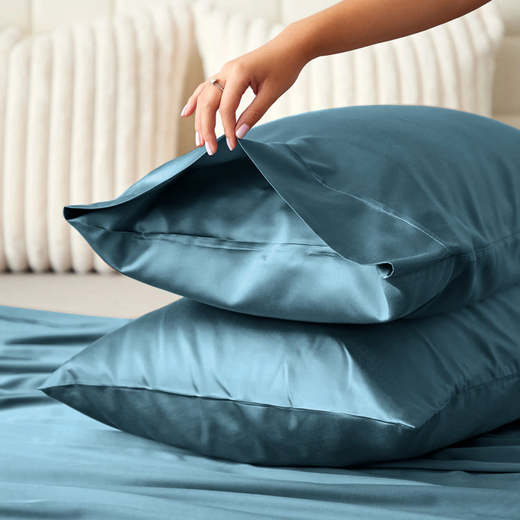 Satin Silk Pillowcases Pair indigo