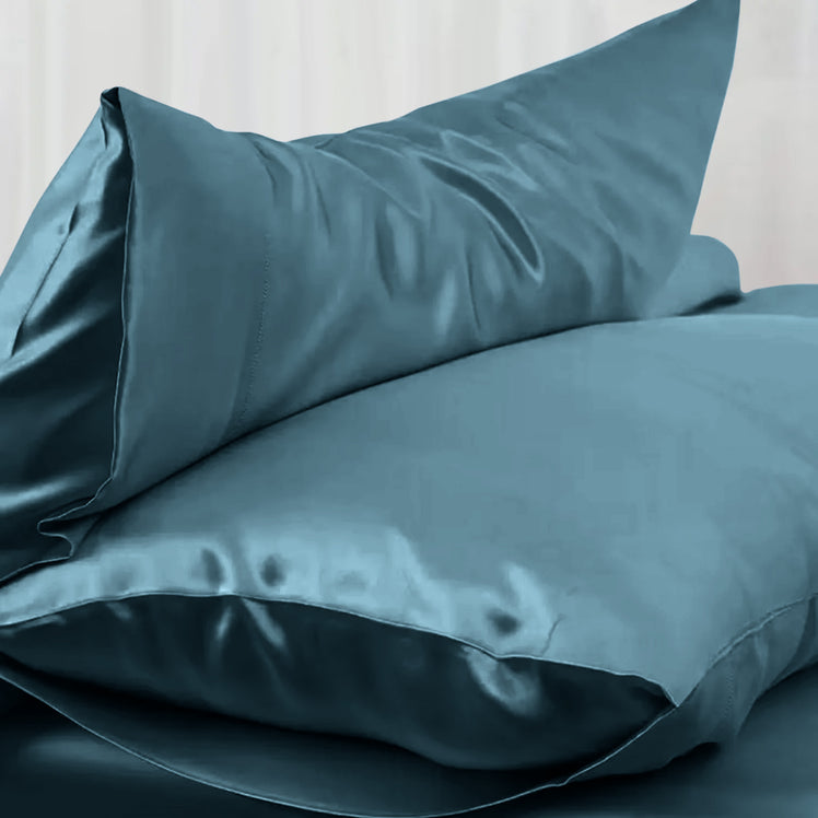 Satin Silk Pillowcases Pair indigo