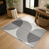 Black & Ivory Rug Striped for Living Room