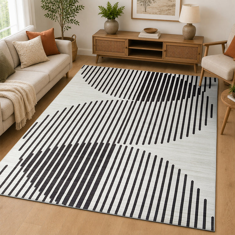 Black & Ivory Rug Striped for Living Room
