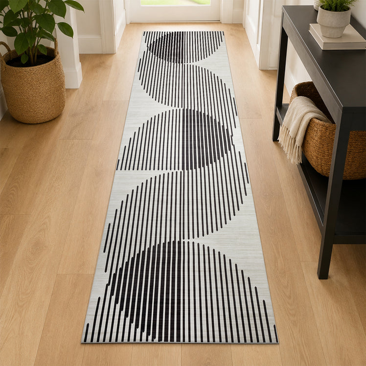 Black & Ivory Rug Striped for Living Room