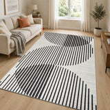 Black & Ivory Rug Striped for Living Room