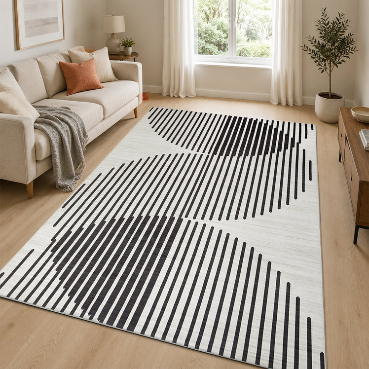 Black & Ivory Rug Striped for Living Room