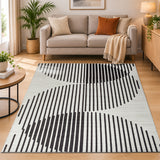 Black & Ivory Rug Striped for Living Room