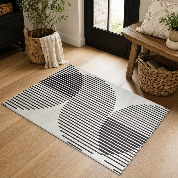 Black & Ivory Rug Striped for Living Room