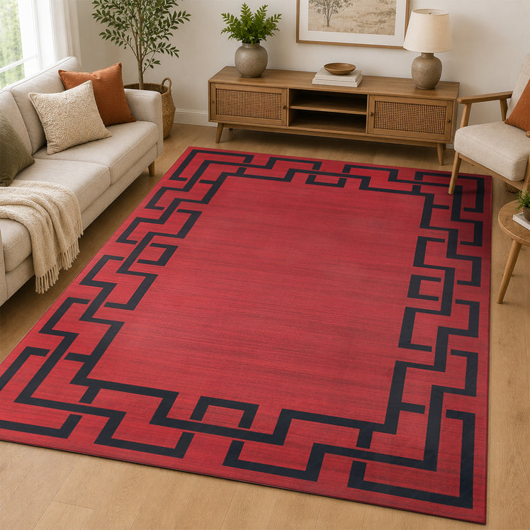 Greeky Non Slip Area Rug Maroon & Black