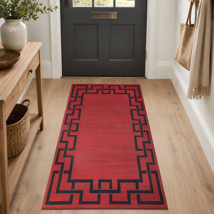 Greeky Non Slip Area Rug Maroon & Black