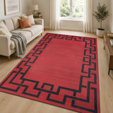 Greeky Non Slip Area Rug Maroon & Black