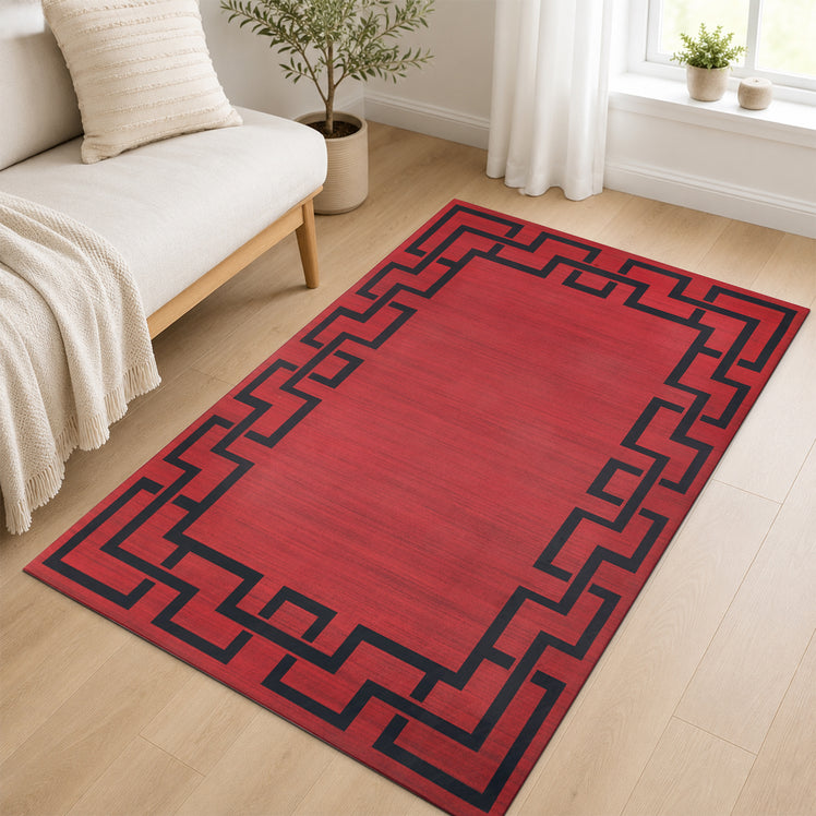 Greeky Non Slip Area Rug Maroon & Black