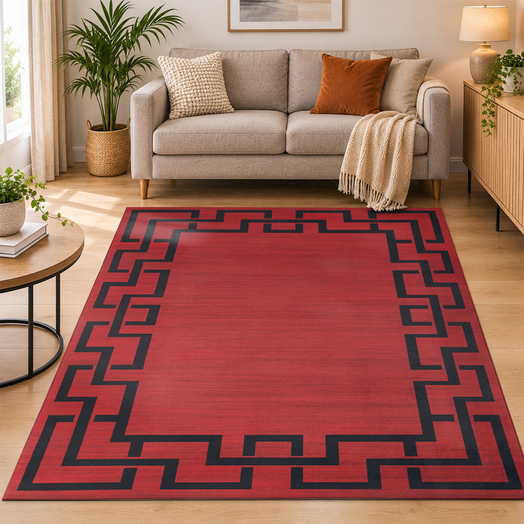 Greeky Non Slip Area Rug Maroon & Black