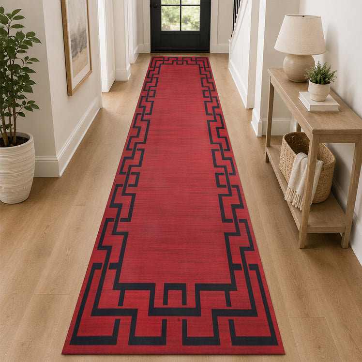Greeky Non Slip Area Rug Maroon & Black