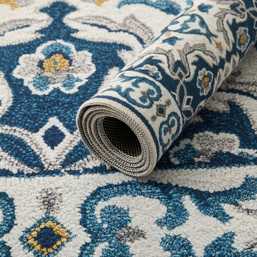 Damask Pattern Rugs Traditional Floral Damask Pattern Area Rug Blue & Cream – Oxford Homeware