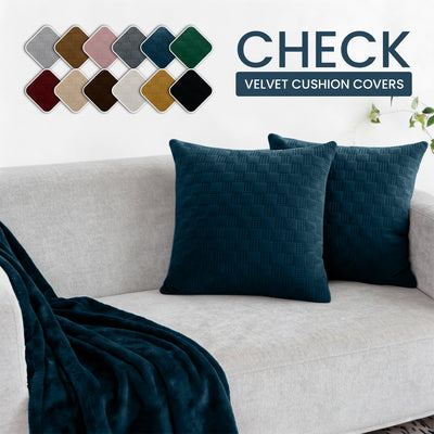 Velvet Embossed Pattern Cushion Covers Check