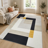 Modern Geometry Area Rug For Bedroom Black, Beige & Ochre