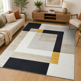 Modern Geometry Area Rug For Bedroom Black, Beige & Ochre