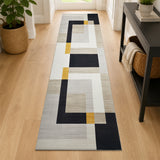 Modern Geometry Area Rug For Bedroom Black, Beige & Ochre
