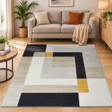 Modern Geometry Area Rug For Bedroom Black, Beige & Ochre