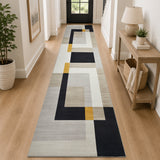 Modern Geometry Area Rug For Bedroom Black, Beige & Ochre