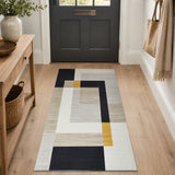 Modern Geometry Area Rug For Bedroom Black, Beige & Ochre