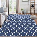 Non-Slip Geometric Lattice Printed Area Rug Navy