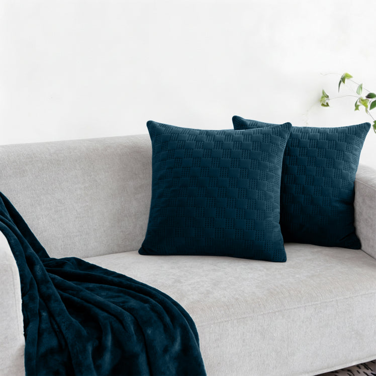 Velvet Embossed Pattern Cushion Covers Check