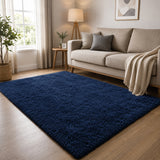 Navy Shaggy Rug Faux Fur Anti Slip Soft Fluffy