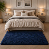 Navy Shaggy Rug Faux Fur Anti Slip Soft Fluffy