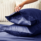 Satin Silk Pillowcases Pair Navy