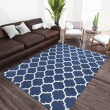 Non-Slip Geometric Lattice Printed Area Rug Navy